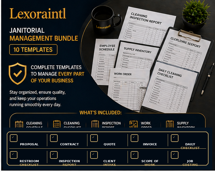 Janitorial Management Bundle — 10 Templates | Fillable PDF + Excel Cleaning Business Forms