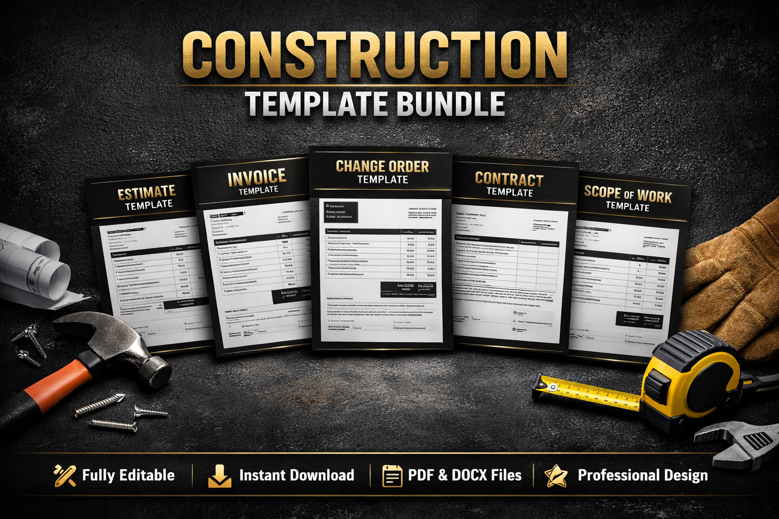 Core Business Documents Bundle (5 Templates) – Fillable PDF Construction Pack