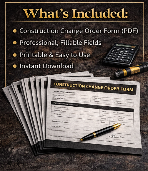 Construction Change Order Form – Fillable PDF