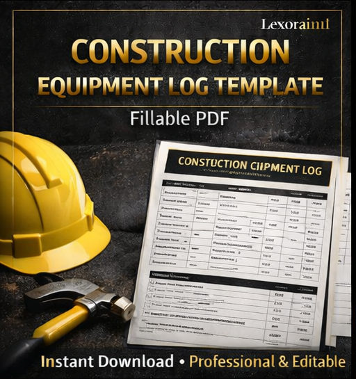 Construction Equipment Log Template – Fillable PDF