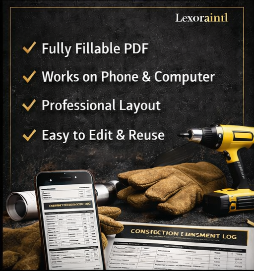 Construction Equipment Log Template – Fillable PDF