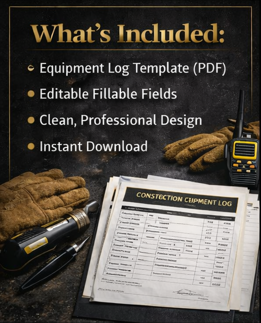 Construction Equipment Log Template – Fillable PDF
