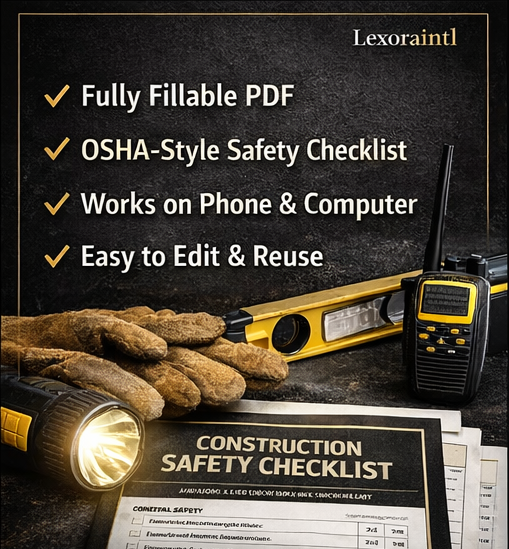 Construction Safety Checklist (OSHA-Style) – Fillable PDF