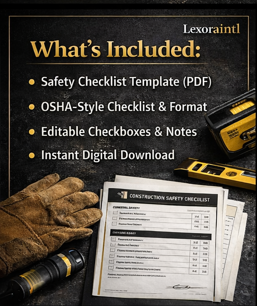 Construction Safety Checklist (OSHA-Style) – Fillable PDF