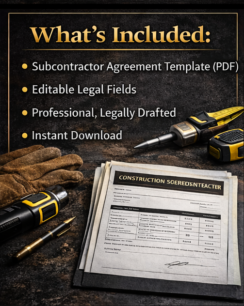 Construction Subcontractor Agreement – Fillable PDF