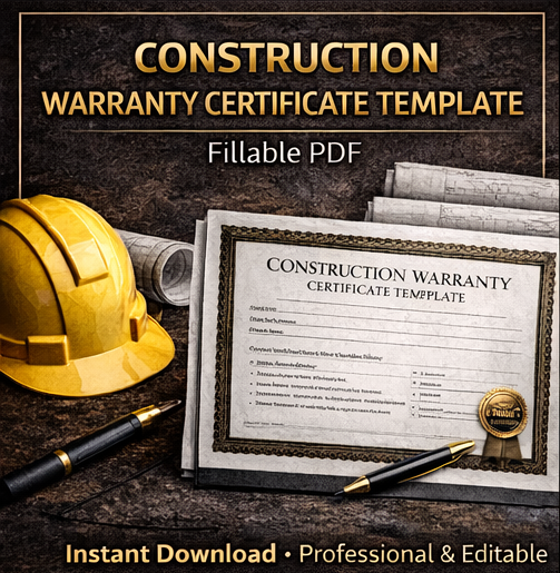 Construction Warranty Certificate Template – Fillable PDF