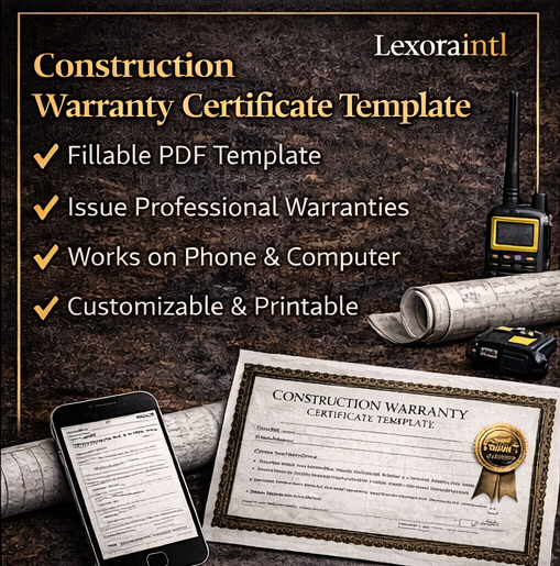 Construction Warranty Certificate Template – Fillable PDF