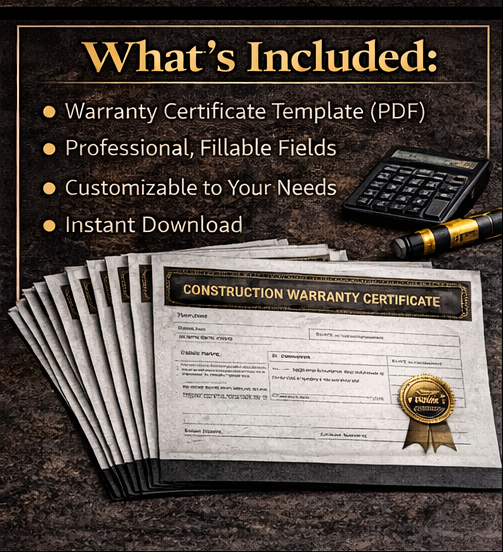 Construction Warranty Certificate Template – Fillable PDF