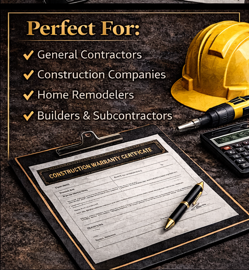 Construction Warranty Certificate Template – Fillable PDF