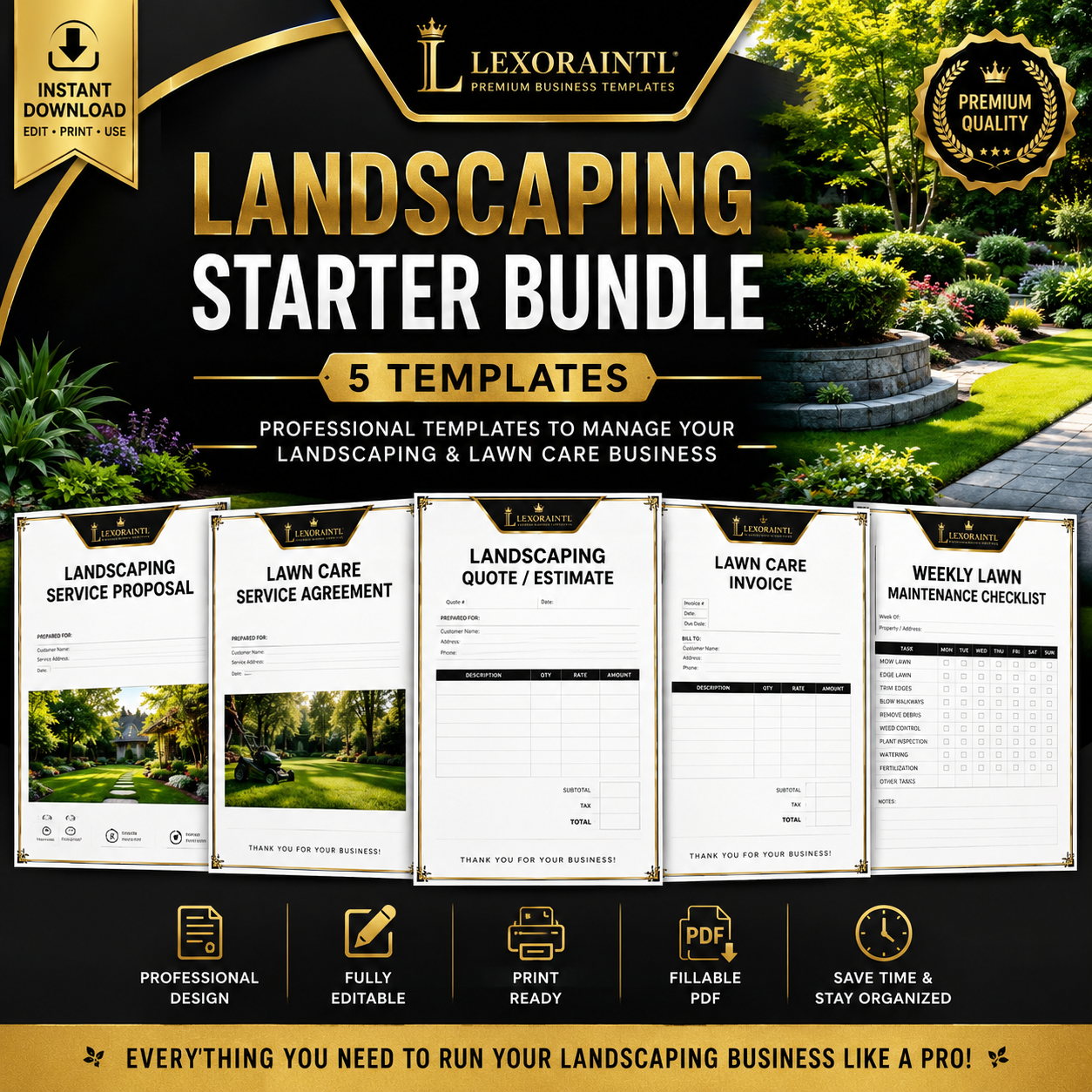 Landscaping Starter Bundle — 5 Templates | Fillable PDF